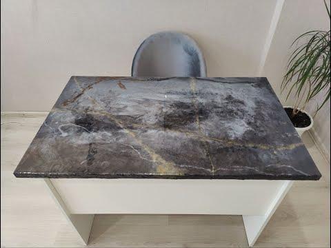 Реставрация старого стола под камень из эпоксидной смолы